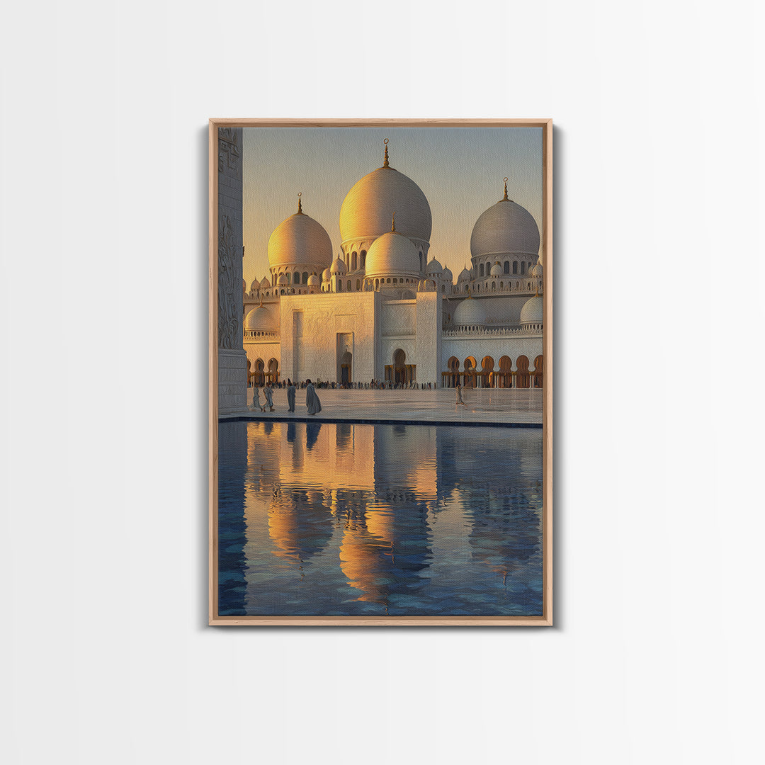 Sunlit Ornate Dome Mosque Architecture Wall Art Framed Canvas Print For Elegant Middle Eastern Home Decor Or Gift