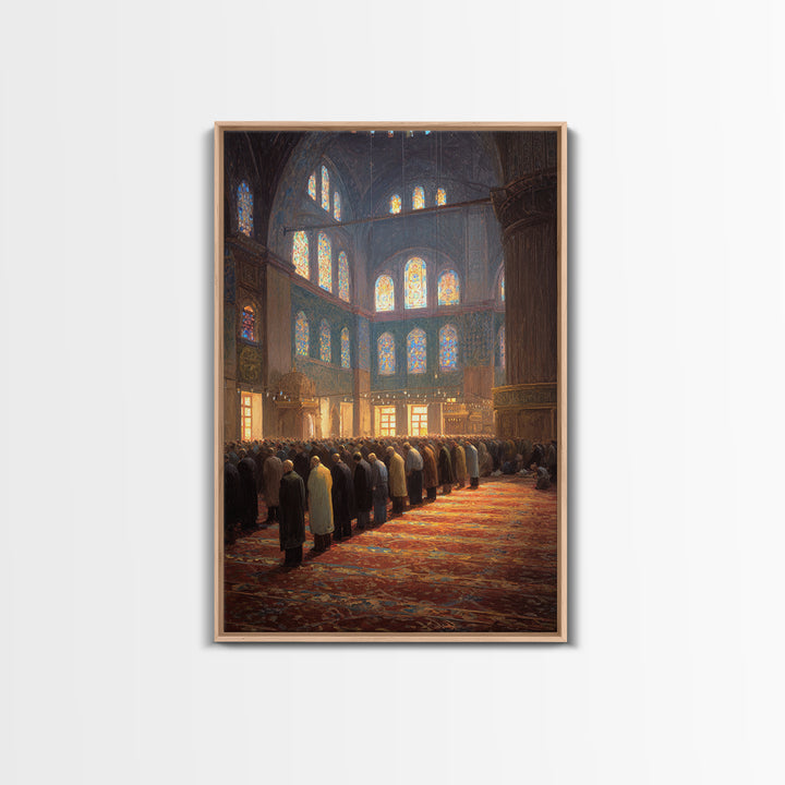 Crowded Mosque Worshippers Prayer Scene Religious Painting Wall Art Canvas Print For Home