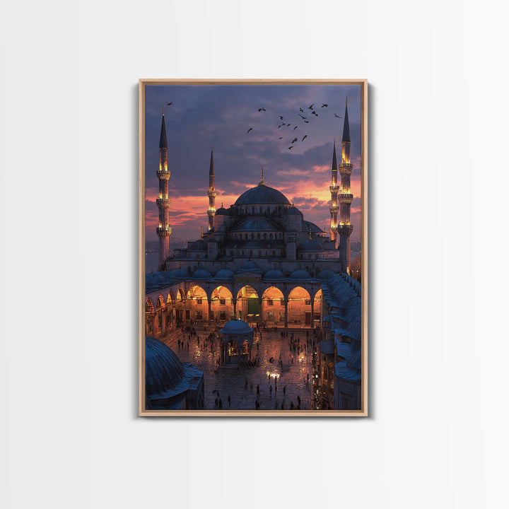 Islamic Geometric Pattern Intricate Gold On Navy Blue Traditional Framed Wall Art Print Islamic Home Decor