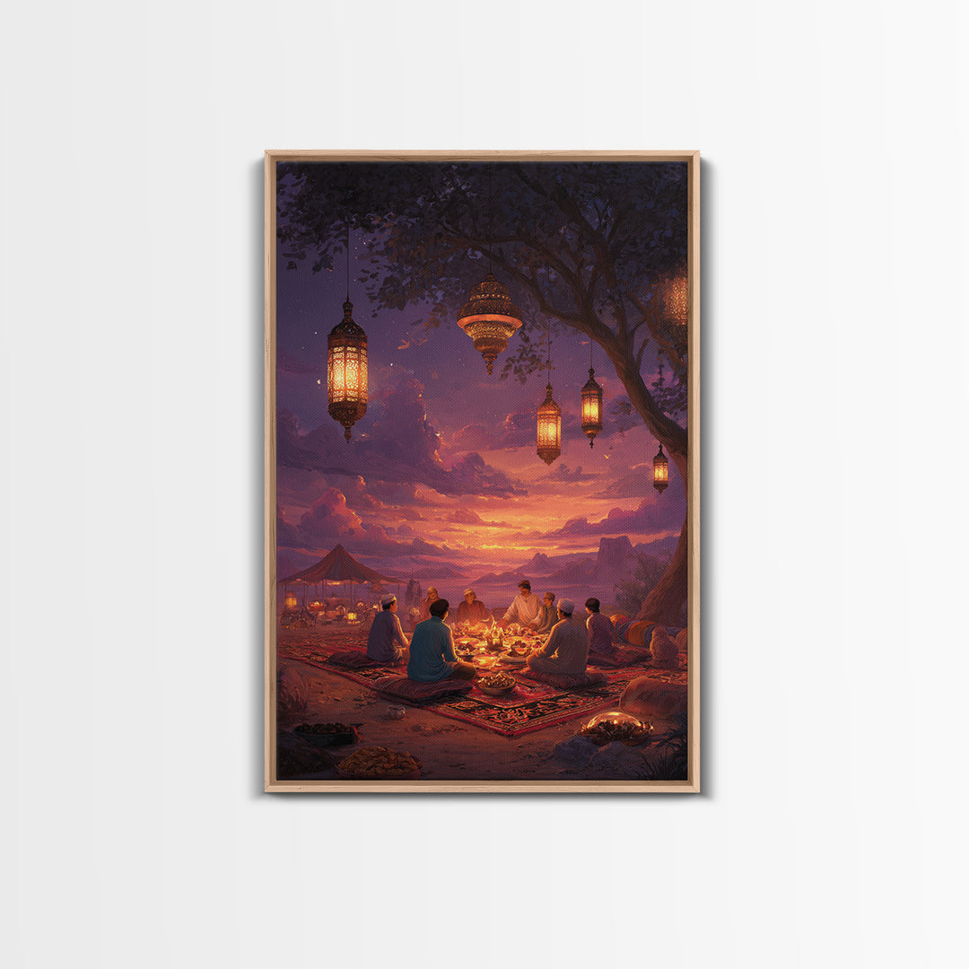 Illustrated Lanterns Night Scene Moroccan Style Wall Art Boho Home Decor Framed Canvas Print