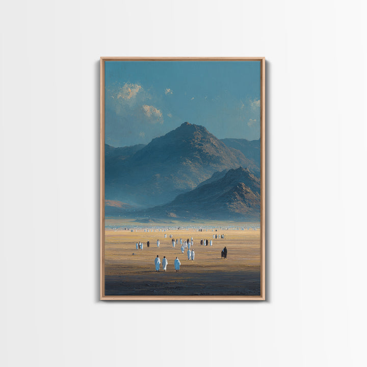 Expansive Desert Landscape With People Traveling Artistic Wall Art Framed Canvas Print For Minimalist Rustic Home Decor