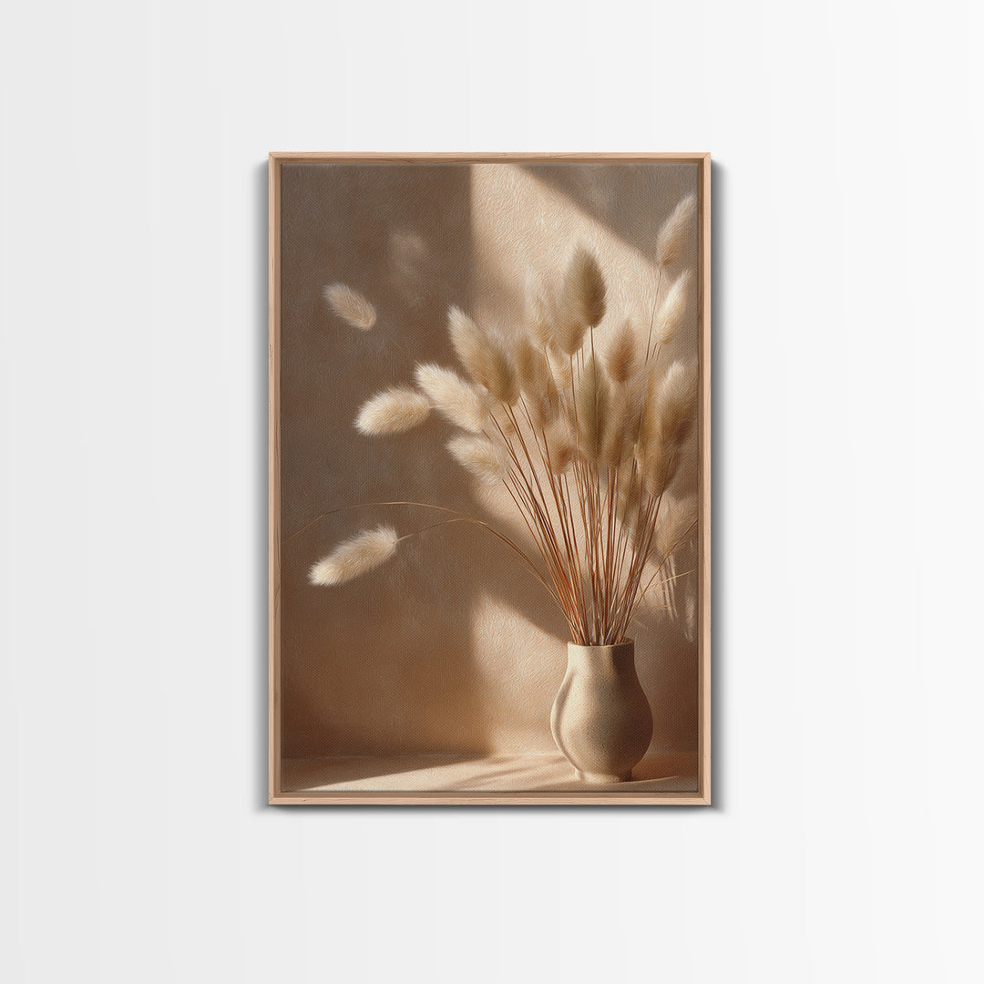 Minimal Pampas Grass In Ceramic Vase Wall Art, Neutral Wall Art, Wabi Sabi Decor, Beige Bedroom Canvas Print Gift For Her