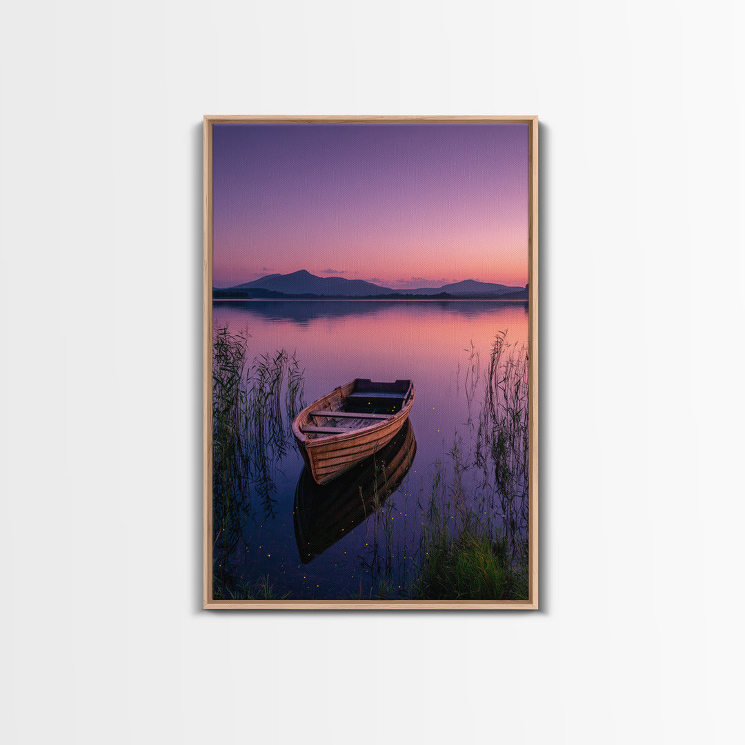 Serene Sunset Over Mountain Lake Landscape Photography Wall Art Framed Canvas Print For Tranquil Living Room Decor