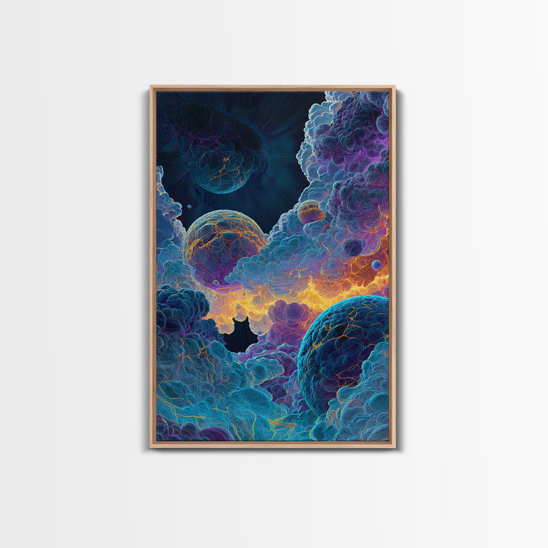 Surreal Cosmic Planets In Storm Clouds Wall Art, Psychedelic Space Print, Celestial Fantasy Home Decor, Moody Bedroom Gift