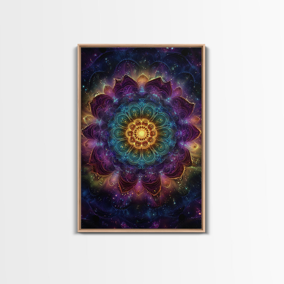 Vibrant Mandala Abstract Wall Art With Glittering Lights Framed Canvas Print For Modern Home Decor