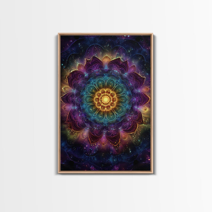 Vibrant Mandala Abstract Wall Art With Glittering Lights Framed Canvas Print For Modern Home Decor