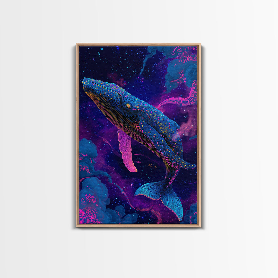 Celestial Whale In Space Canvas Print, Cosmic Ocean Animal Art, Fantasy Wall Art, Nursery Decor, Colorful Galaxy Poster Print