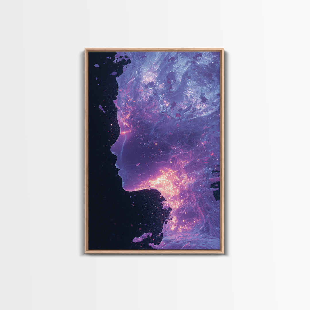 Abstract Futuristic Glowing Face Digital Art Canvas Print Modern Wall Art For Contemporary Home Decor