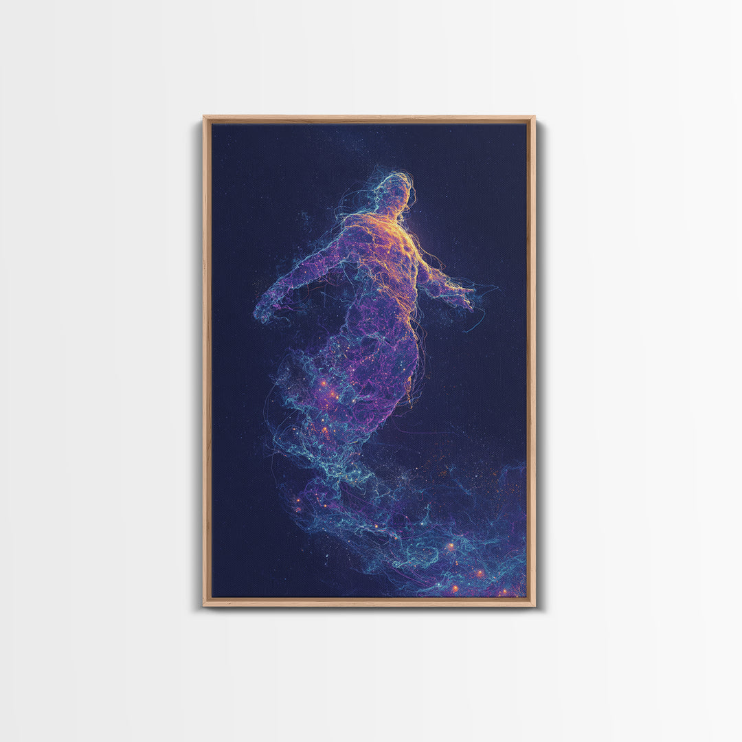 Ethereal Vibrant Abstract Figure Art Print With Neon Colors And Starlight Effects Contemporary Wall Art Print