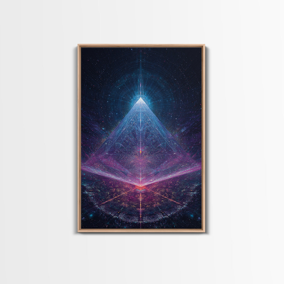 Futuristic Neon Glowing Pyramid Sci Fi Digital Art Canvas Print Modern Abstract Wall Art For Office Home Decor