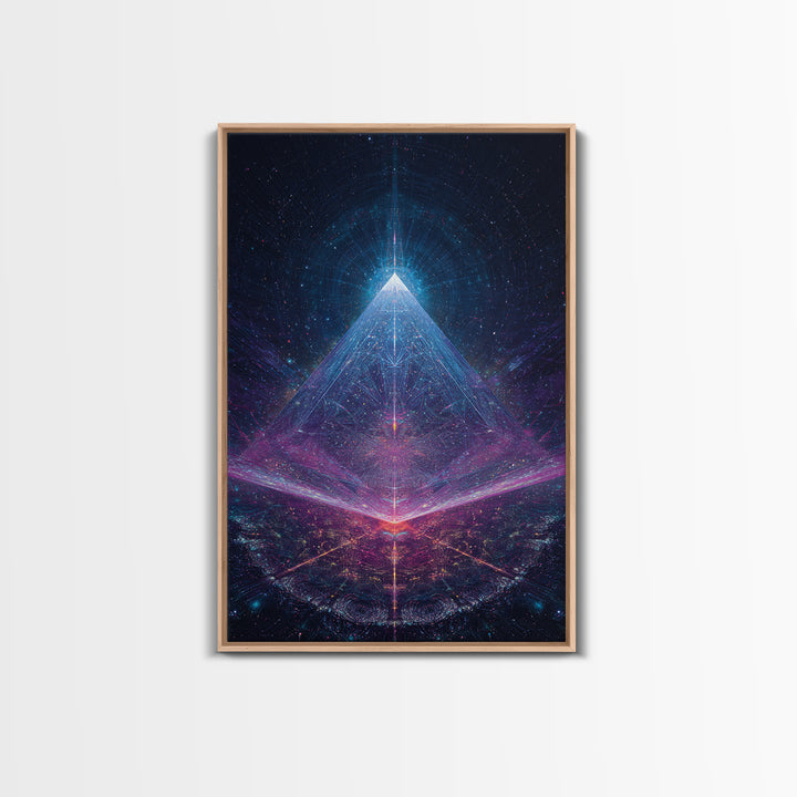 Futuristic Neon Glowing Pyramid Sci Fi Digital Art Canvas Print Modern Abstract Wall Art For Office Home Decor