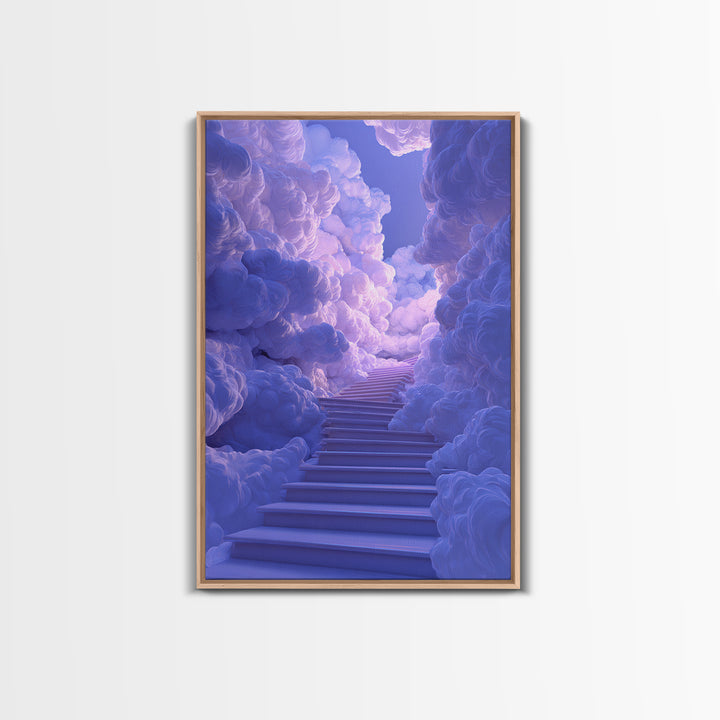 Lavender Cloud Stairway Wall Art, Dreamy Celestial Landscape, Calming Bedroom Decor, Ethereal Poster, Nursery Wall Art Print