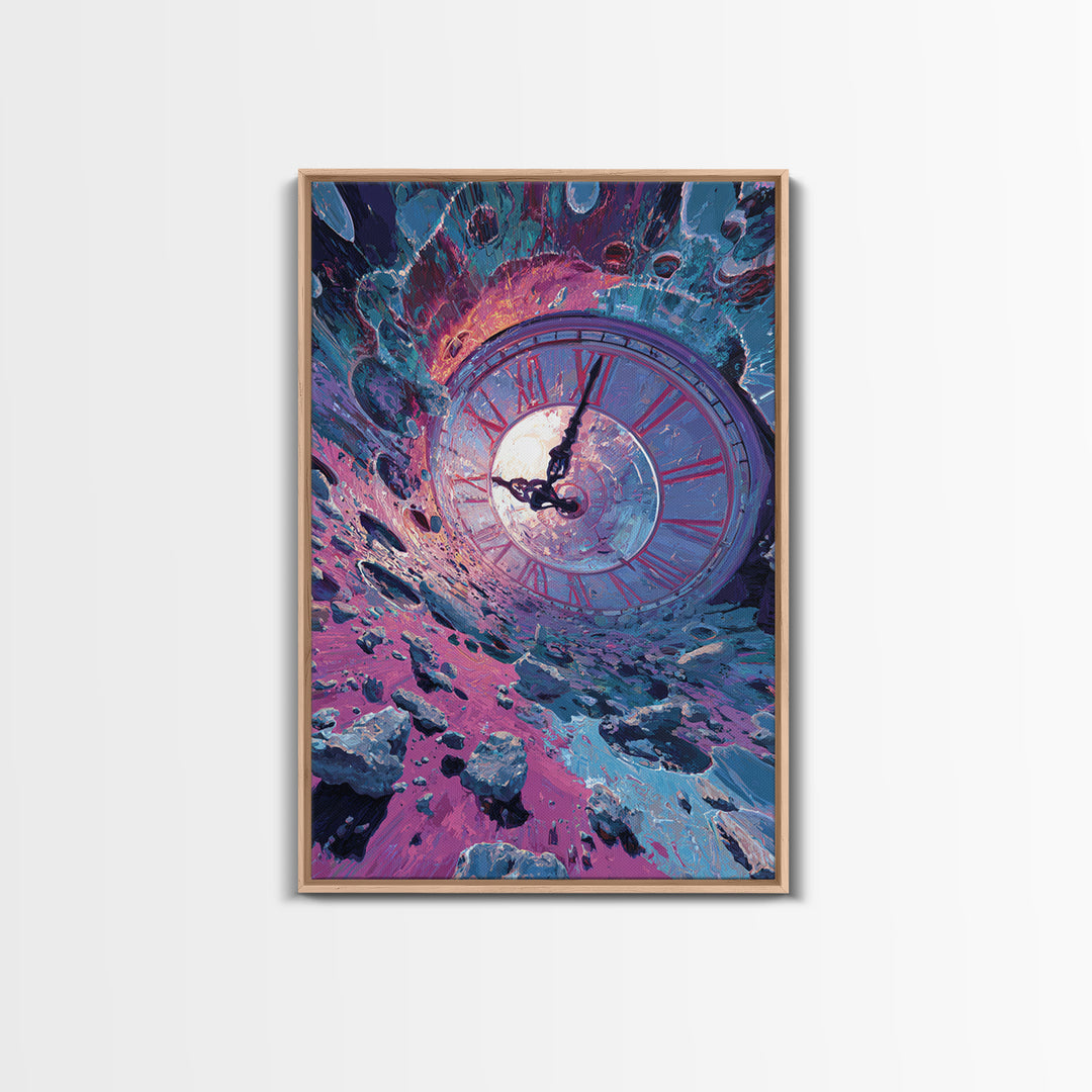Surreal Clock Vortex In Cosmic Ruins, Time Fantasy Wall Art, Psychedelic Canvas Print, Celestial Decor, Statement Artwork
