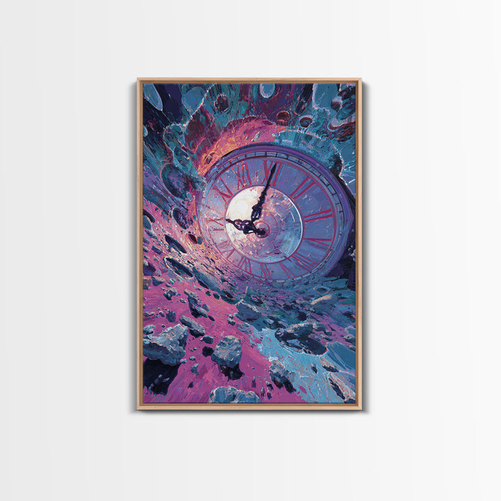 Surreal Clock Vortex In Cosmic Ruins, Time Fantasy Wall Art, Psychedelic Canvas Print, Celestial Decor, Statement Artwork