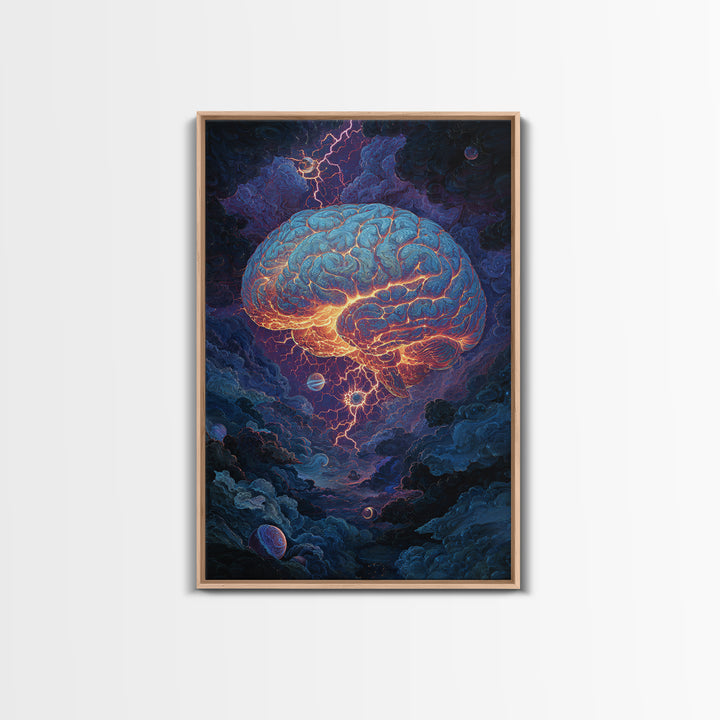 Glowing Storm Brain Wall Art, Neuroscience Anatomy Canvas Print, Dark Academia Medical Office Decor, Psychology Gift For Doctor