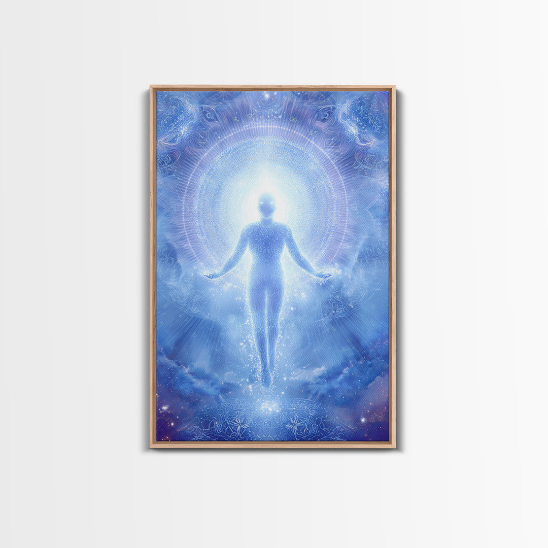 Ethereal Ascending Figure Amid Glowing Light Spiritual Art Print Contemporary Wall Art Canvas Print