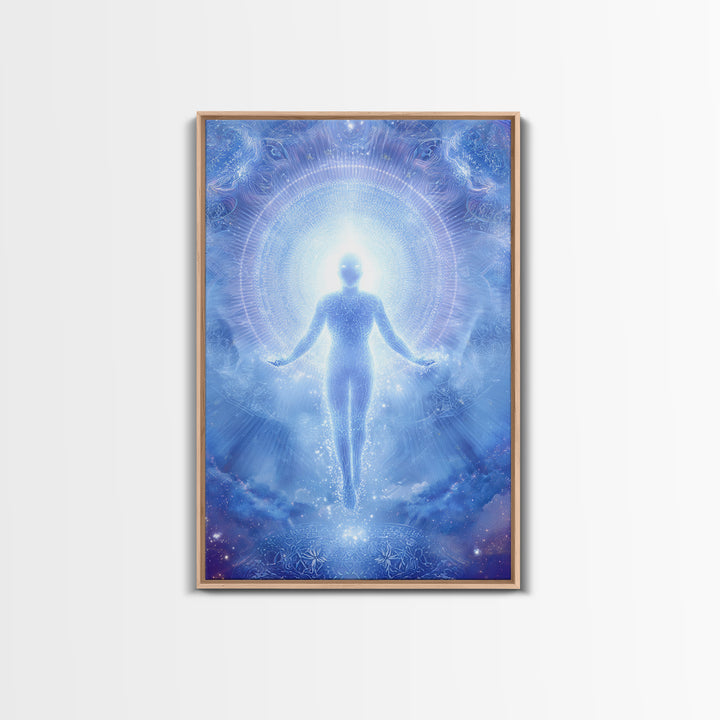 Ethereal Ascending Figure Amid Glowing Light Spiritual Art Print Contemporary Wall Art Canvas Print