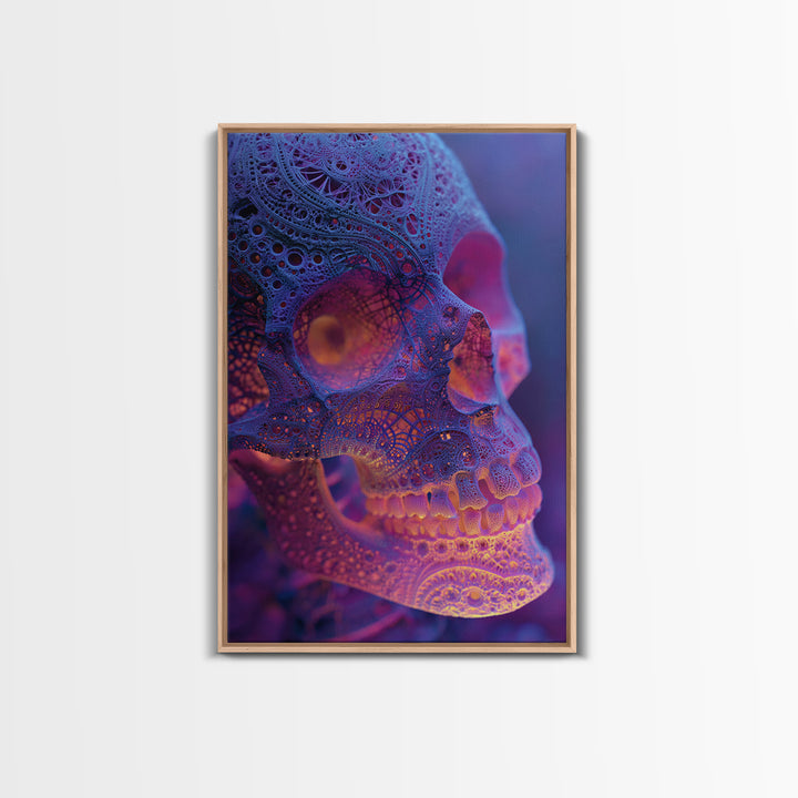 Ornate Lace Skull Wall Art, Gothic Surreal Portrait, Dark Academia Decor, Halloween Canvas Art, Moody Bathroom Wall Decor