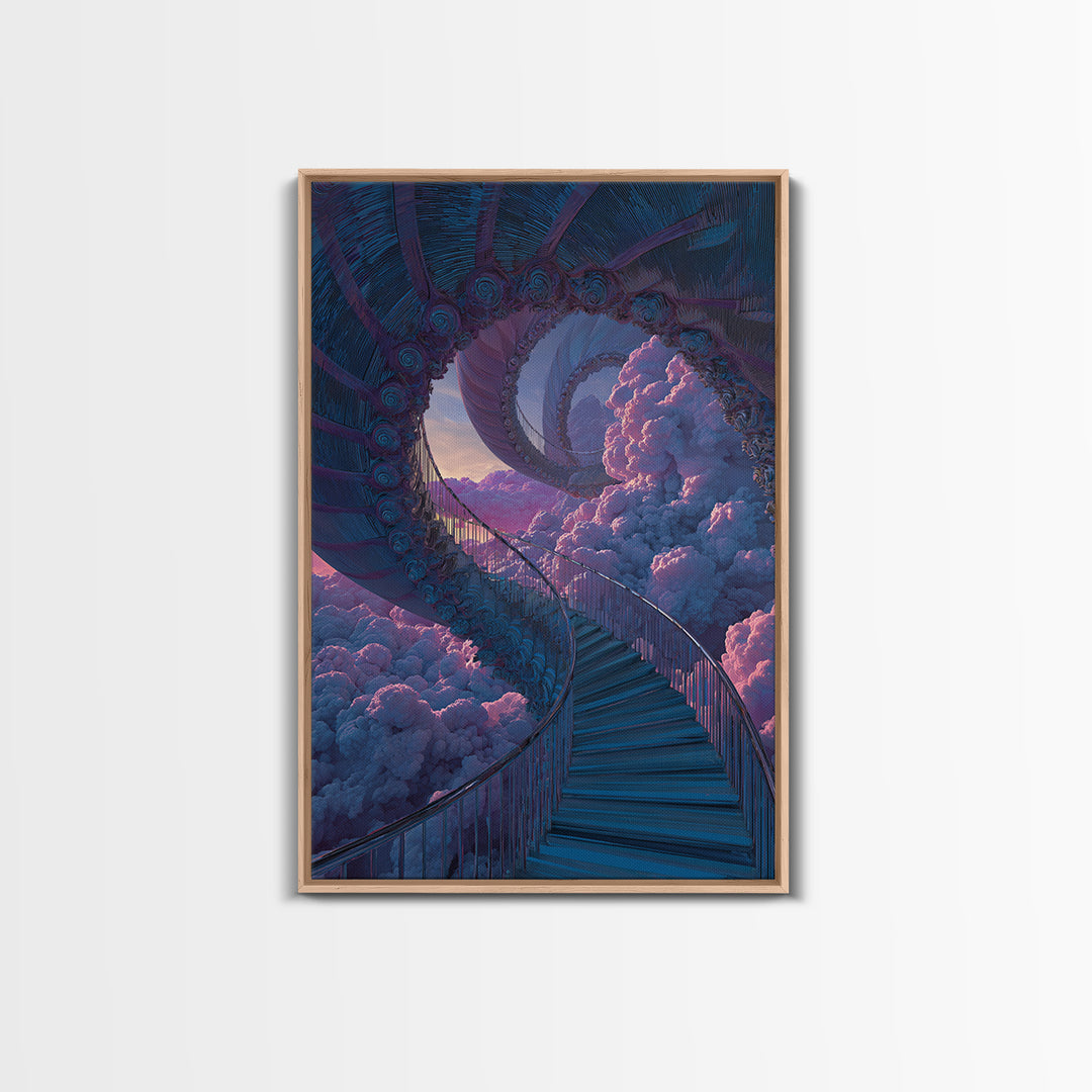Surreal Cloud Staircase Dreamscape Wall Art, Fantasy Sky Castle Decor, Psychedelic Poster, Mystical Bedroom Art Print Gift