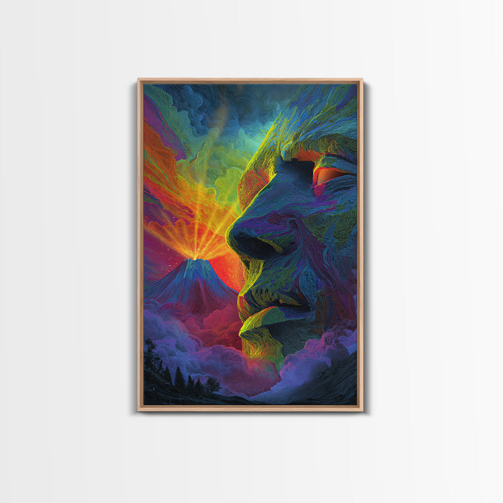 Volcanic Stone Face Dreamscape Wall Art, Surreal Mountain Landscape Print, Psychedelic Fantasy Decor, Statement Poster Gift