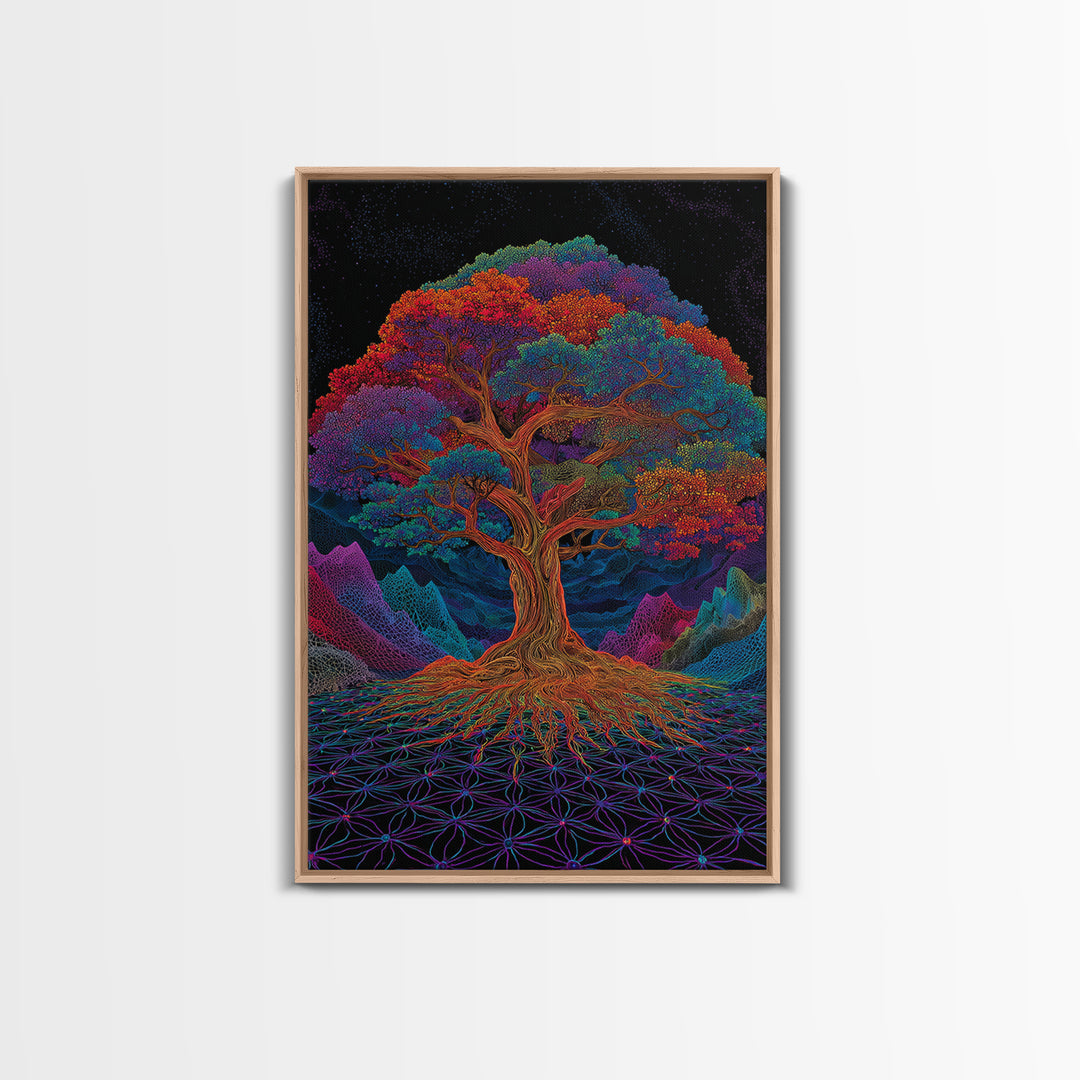 Vibrant Psychedelic Rainbow Tree With Abstract Roots Wall Art Canvas Print For Living Room And Boho Home Decor