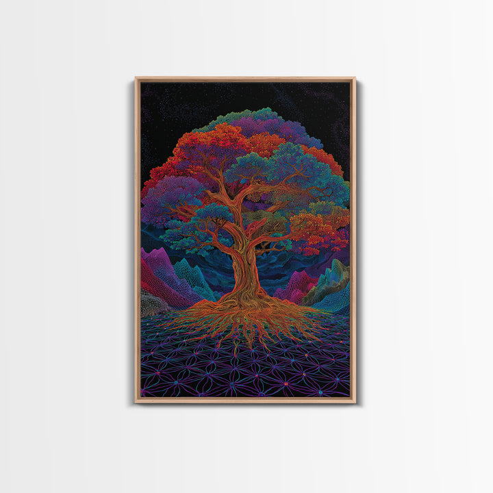 Vibrant Psychedelic Rainbow Tree With Abstract Roots Wall Art Canvas Print For Living Room And Boho Home Decor