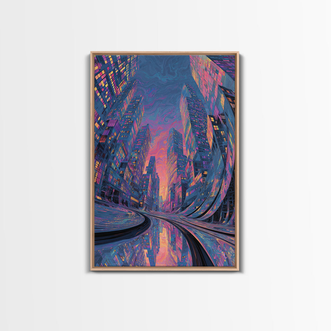 Whimsical Neon Glowing Buddha With Lotus Flowers And Zen Garden Path Wall Art Print Canvas Print Spiritual Home Decor Gift