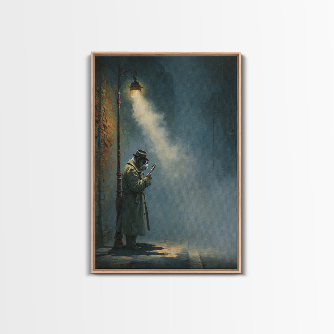 Moody Plague Doctor Under Street Lamp Wall Art, Dark Academia Art Print For Gothic Office Decor And Victorian Wall Decor