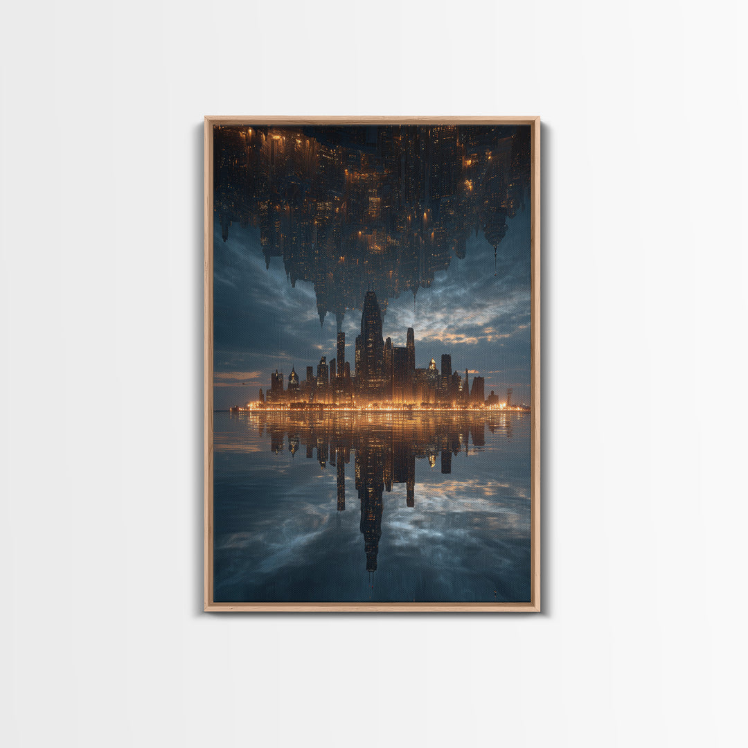 Inverted Futuristic City Canvas Print, Sci Fi Skyline, Cyberpunk Wall Decor, Dystopian Office Art, Modern Home Decor, Statement Artwork