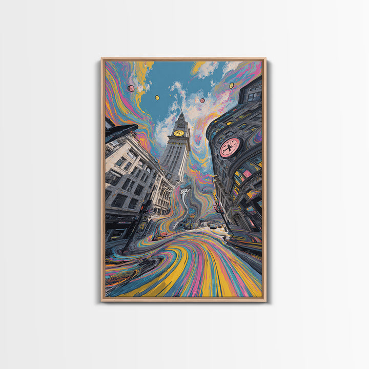 Psychedelic London Clock Tower Wall Art, Colorful Urban Cityscape Print, Surreal Travel Poster, Modern Living Room Decor