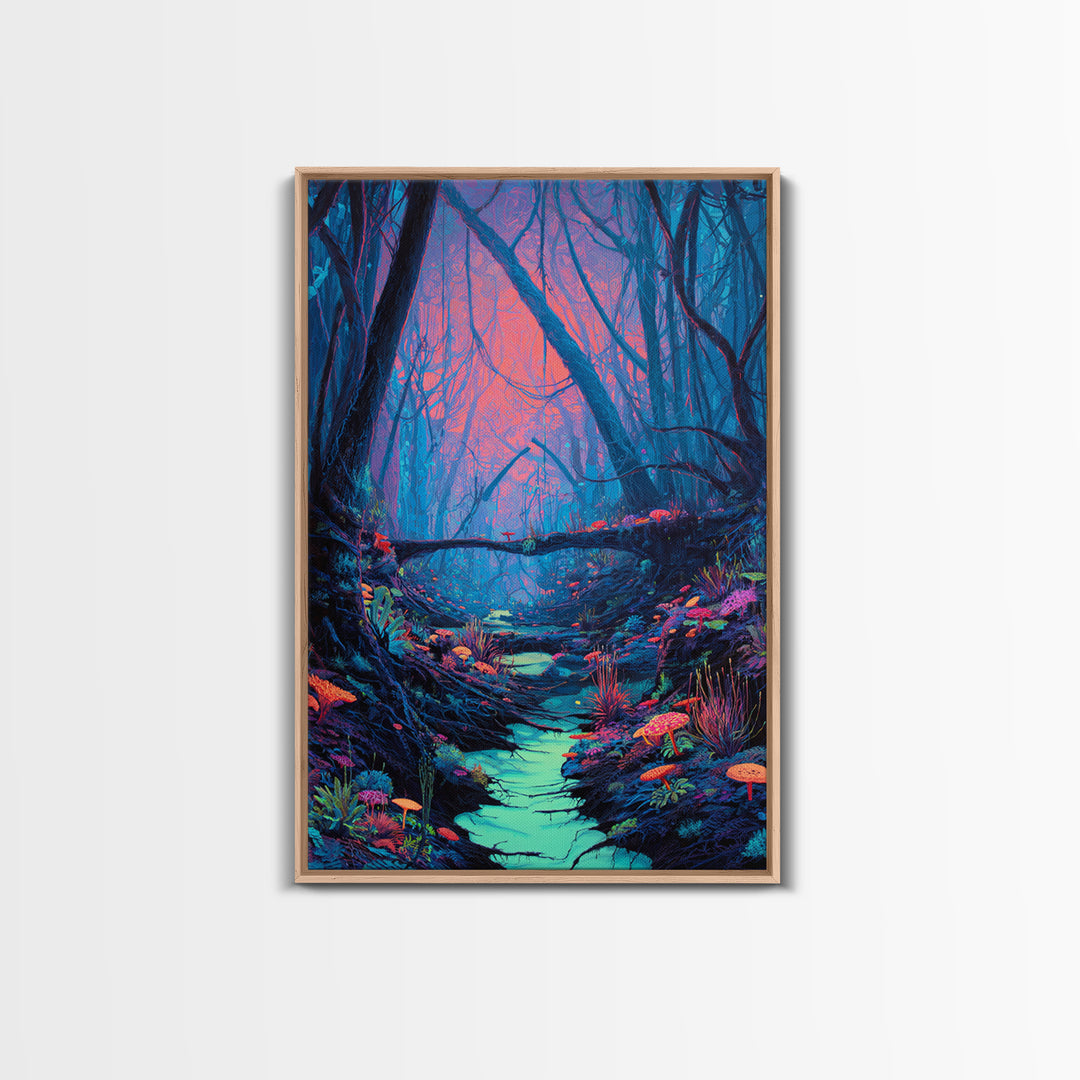 Enchanted Forest With Vibrant Colors And Glowing Mushrooms Fantasy Wall Art Print