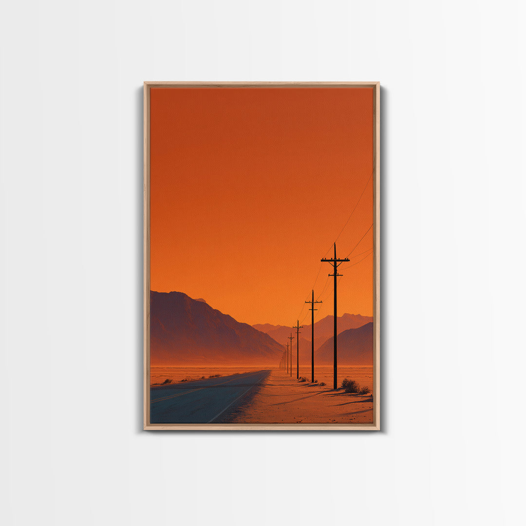 Desert Road Under Orange Sky Minimalist Wall Art Canvas Print For Living Room Modern Home Decor And Office Art