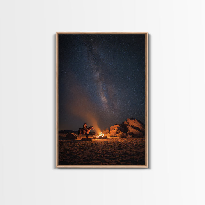 Wild West Cowboy By Campfire Under Starry Night Sky Large Wall Art Canvas Print For Rustic Western Home Or Man Cave Decor
