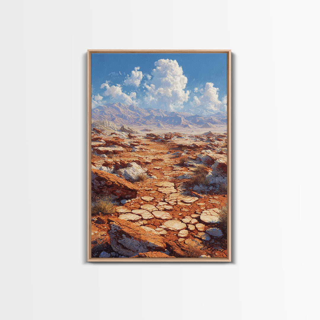 Arid Canyon Dry Landscape With Rocks And Bushes Modern Desert Wall Art Canvas Print For Southwestern Decor