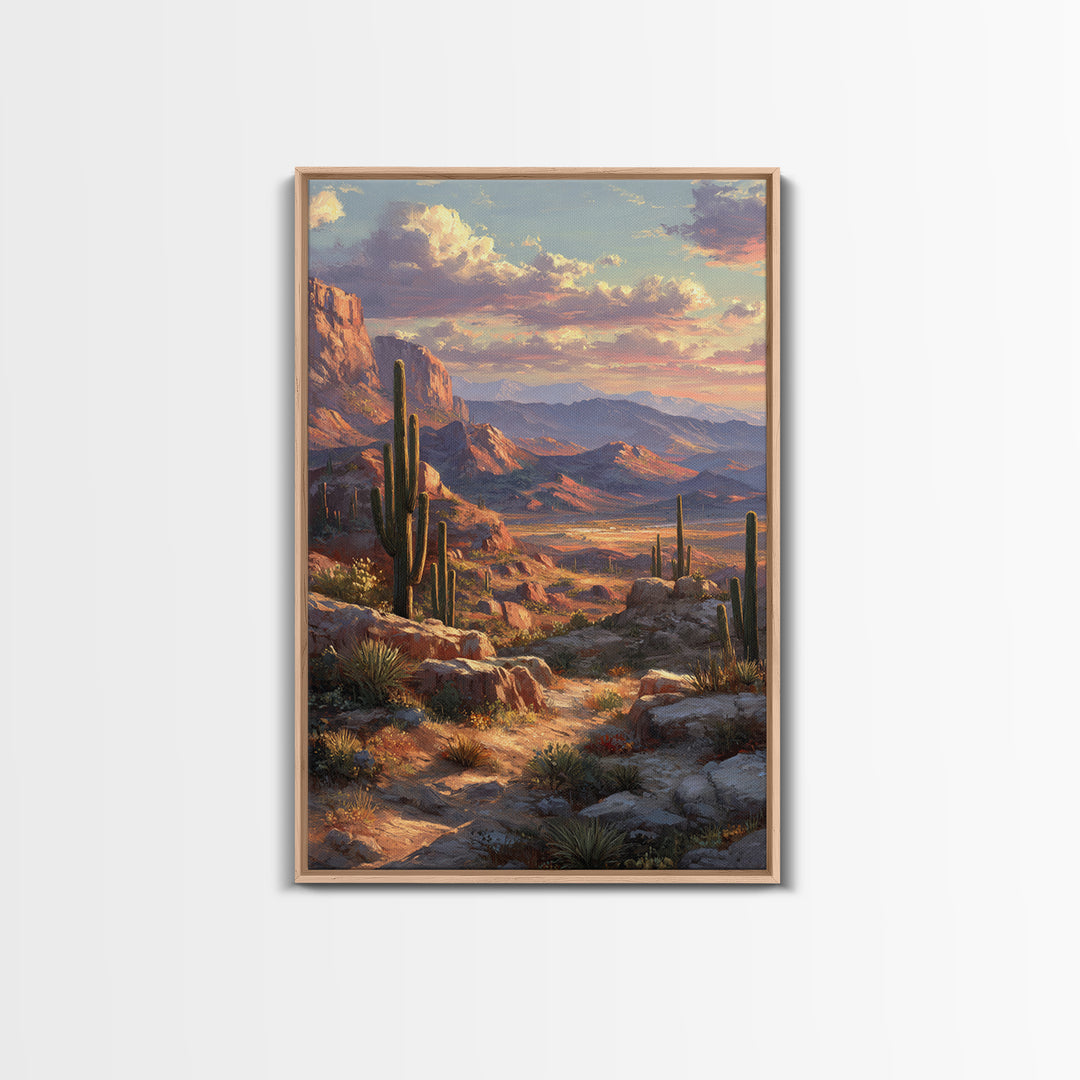 Detailed Desert Canyon Landscape With Scenic View Of Mountains And Trees Wall Art Print Canvas Print