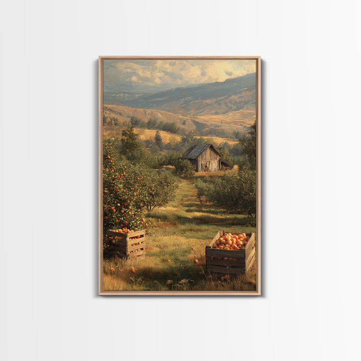 Classic Rustic Orchard Landscape Painting Framed Canvas Print For Farmhouse Decor And Country Home Wall Art