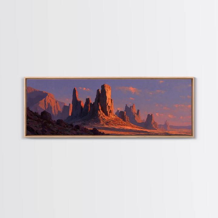 Sunset Desert Monoliths Wall Art, Panoramic Southwestern Landscape Print, Western Home Decor, Large Horizontal Canvas Print