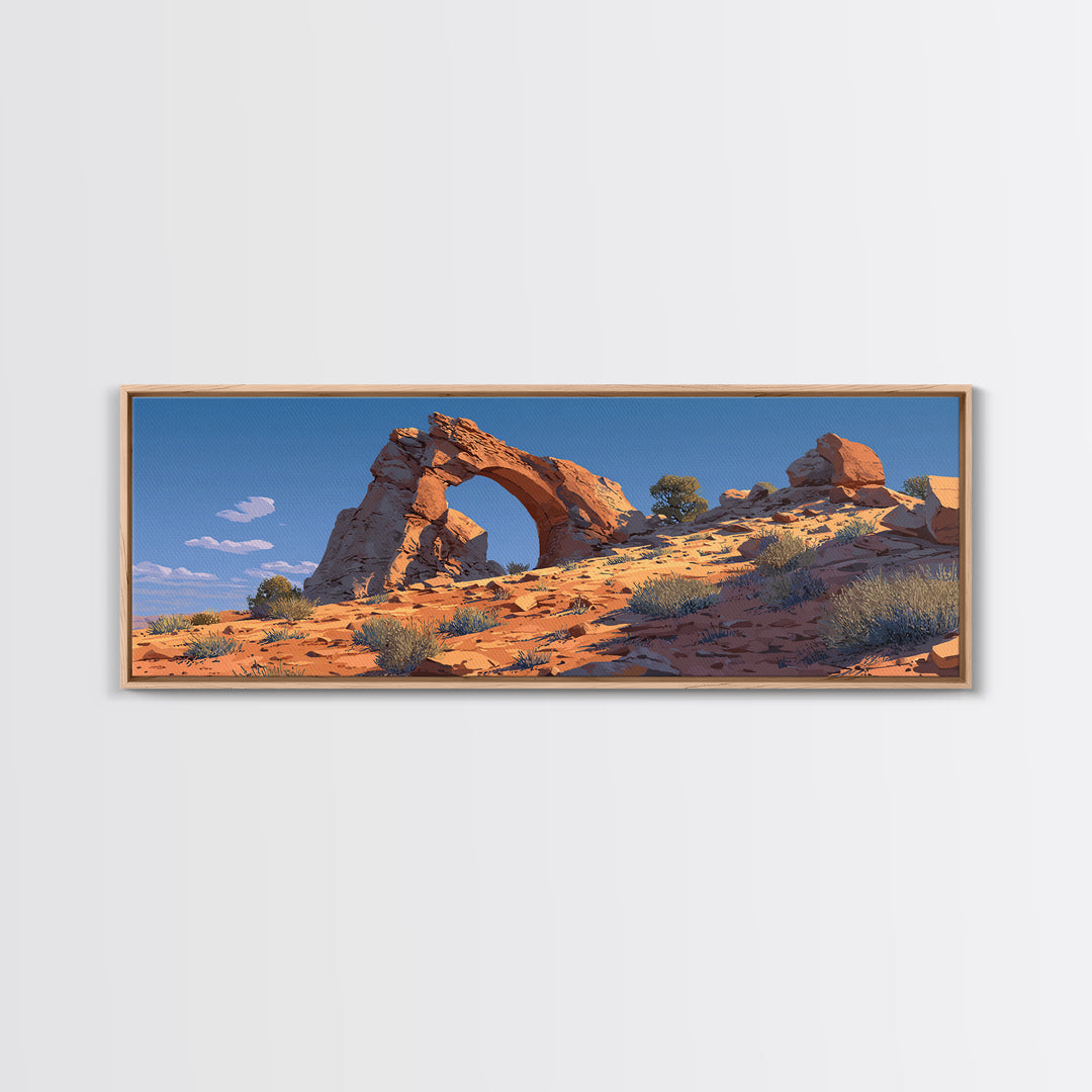 Desert Sandstone Arch Canvas Print, Southwestern Wall Art, Arizona Desert Decor, Cactus Landscape, Modern Western Travel Poster