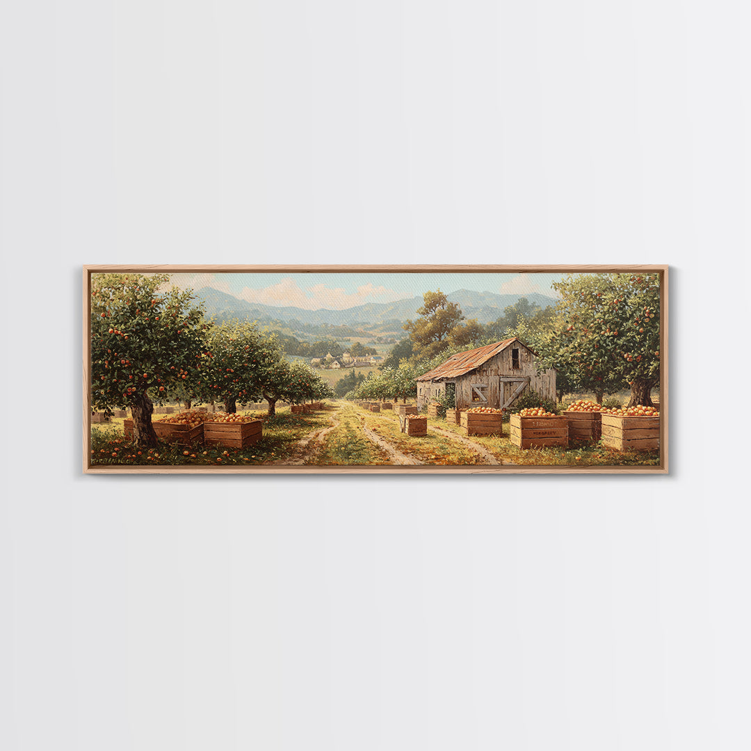 Apple Orchard Harvest Wall Art, Rustic Farmhouse Canvas Print, Country Landscape Decor, Kitchen Dining Room Housewarming Gift