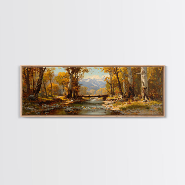Autumn River Birch Forest Canvas Print, Mountain Landscape Painting, Rustic Wall Art, Farmhouse Decor, Nature Wall Decor