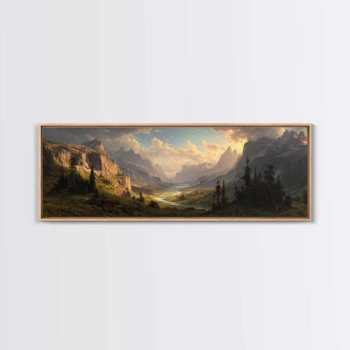 Epic Mountain Valley Sunset Framed Canvas Print, Landscape Wall Art, Rustic Home Decor, Large Nature Print, Cabin Gift Idea