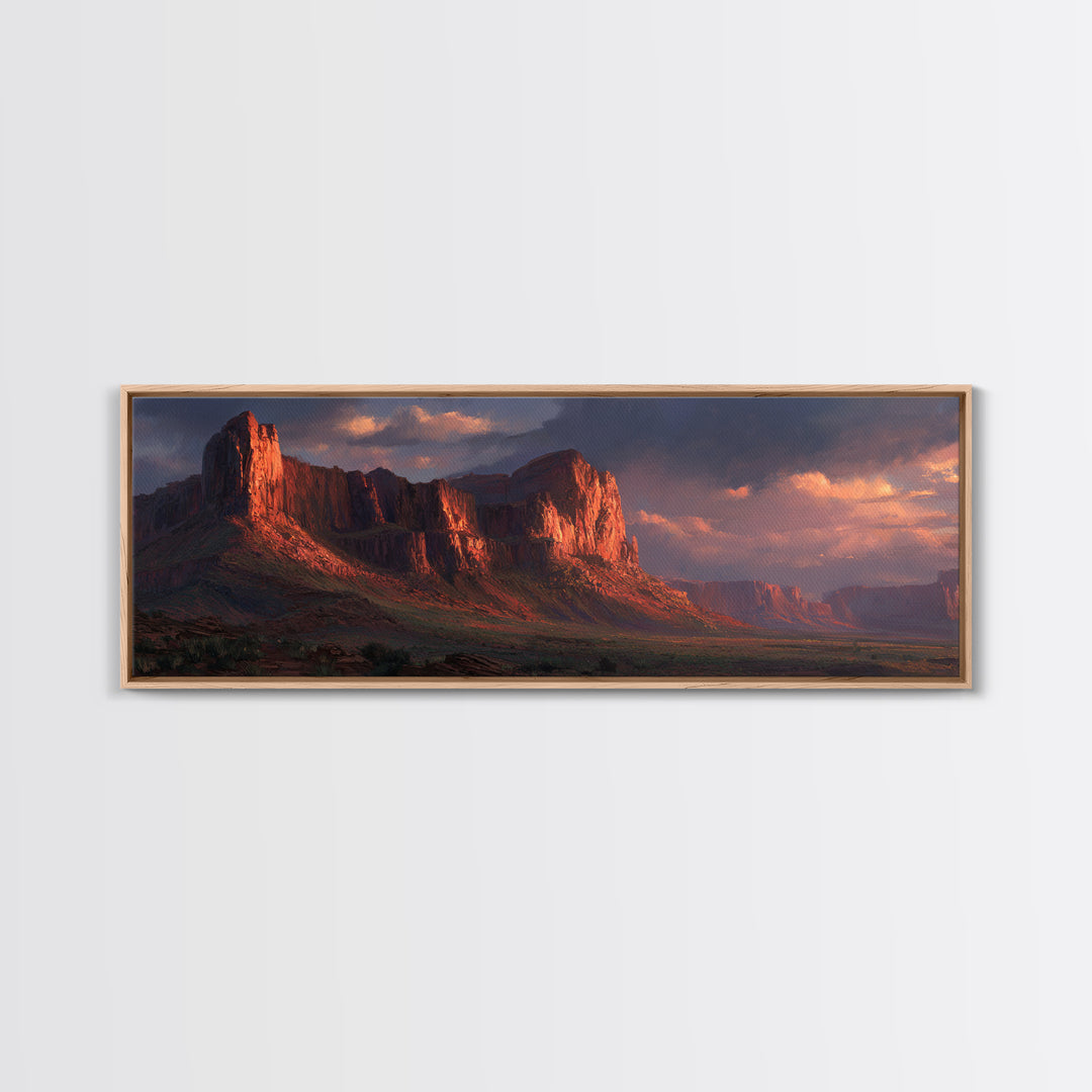 Red Rock Desert Mesa Landscape Wall Art, Southwestern Framed Canvas Print, Sunset Mountain Decor, Western Home Decor, Rustic