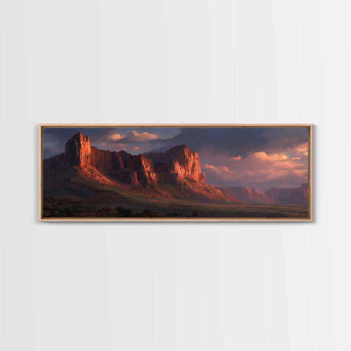 Red Rock Desert Mesa Landscape Wall Art, Southwestern Framed Canvas Print, Sunset Mountain Decor, Western Home Decor, Rustic