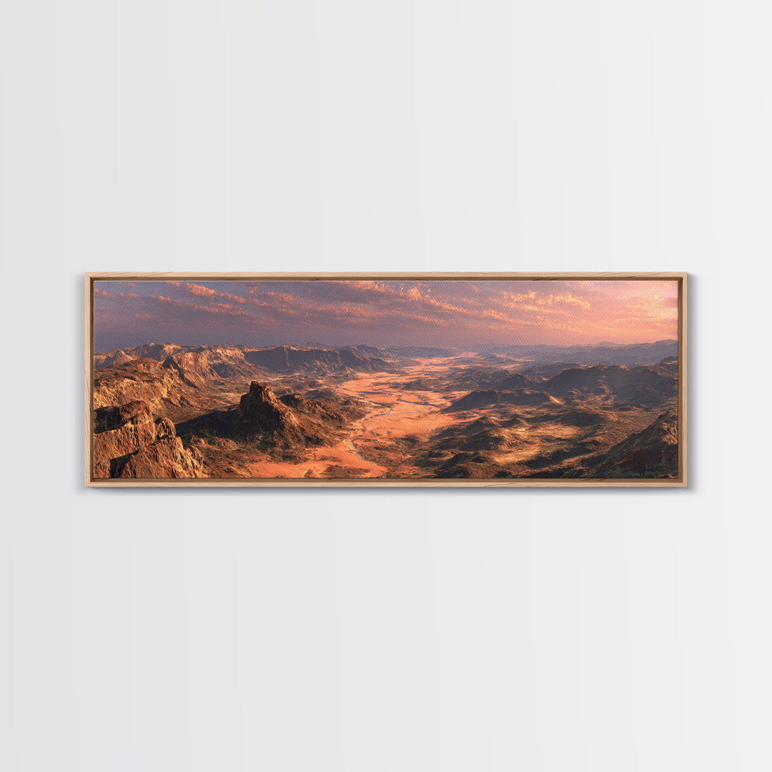 Golden Desert Valley Wall Art, Panoramic Mountain Landscape Canvas Print, Southwestern Home Decor, Large Above Sofa Art Print