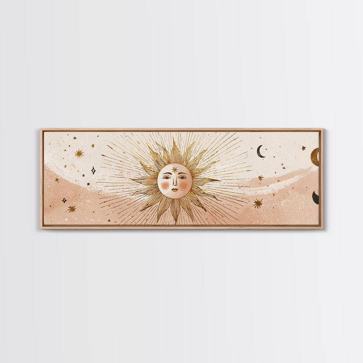 Boho Sun And Moon Wall Art, Celestial Canvas Print, Mystical Astrology Decor, Neutral Nursery And Bedroom Wall Decor, Above Bed Art
