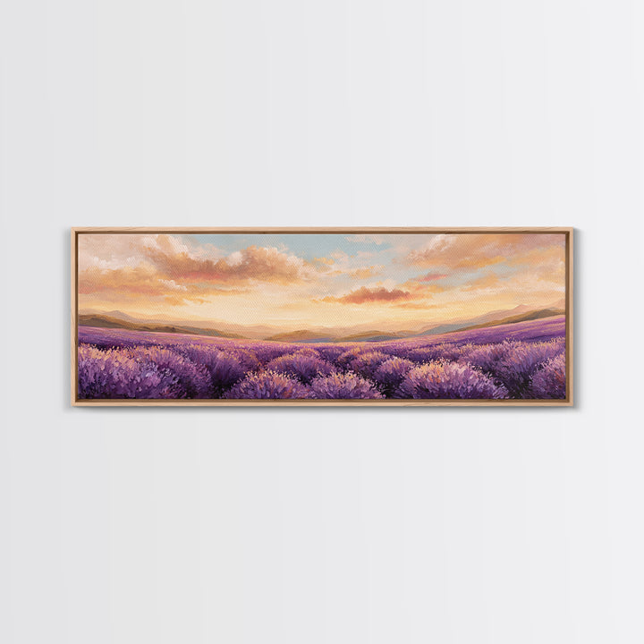 Sunset Lavender Field Landscape Wall Art, Panoramic Canvas Print, French Country Decor, Large Above Sofa Wall Decor, Provence Print