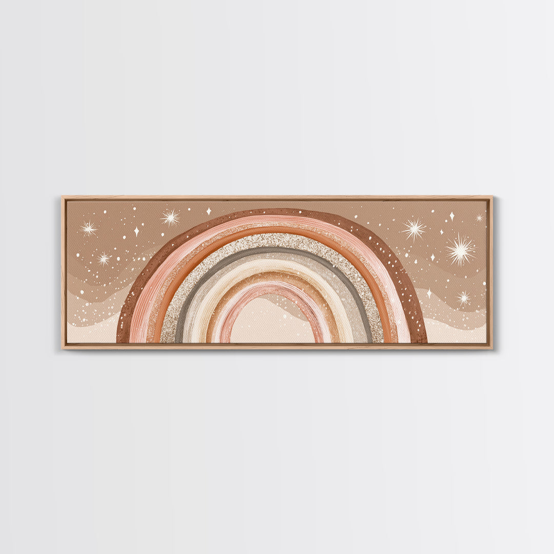 Boho Neutral Rainbow With Stars Wall Art, Pastel Nursery Decor, Earth Tone Above Bed Print, Kids Room Canvas Decor, Baby Shower Gift