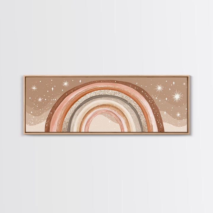 Boho Neutral Rainbow With Stars Wall Art, Pastel Nursery Decor, Earth Tone Above Bed Print, Kids Room Canvas Decor, Baby Shower Gift