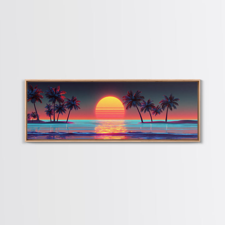 Retro Palm Island Sunset Canvas Print, Tropical Beach Wall Art, Coastal Decor, Summer Vibes, Large Living Room Poster, Home Decor
