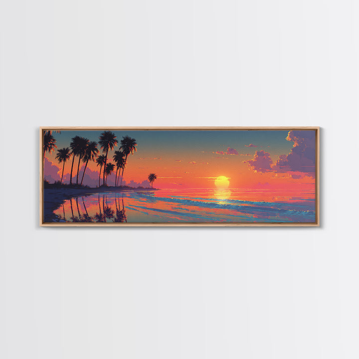 Orange Sunset Palm Beach Lagoon Wall Art, Tropical Canvas Print, Coastal Decor, Beach House Decor, Ocean Living Room Art